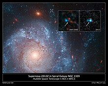 Supernova 2012Z in spiral galaxy NGC 1309. Supernova 2012Z in spiral galaxy NGC 1309, annotated.jpg