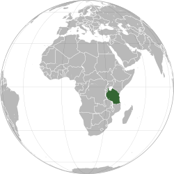 Tanzanya'nın (koyu yeşil) Doğu Afrika'daki konumu