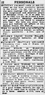 <span class="mw-page-title-main">Personal advertisement</span> Type of newspaper advertisement