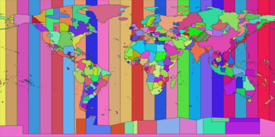 The tz database partitions the world into regions where local clocks all show the same time. This map was made by combining version 2023d of the List of tz database time zones with OpenStreetMap data, using open source software. Timezone-boundary-builder release 2023d.png