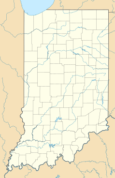 Mapa konturowa Indiany, w centrum znajduje się punkt z opisem „Indianapolis Motor Speedway”
