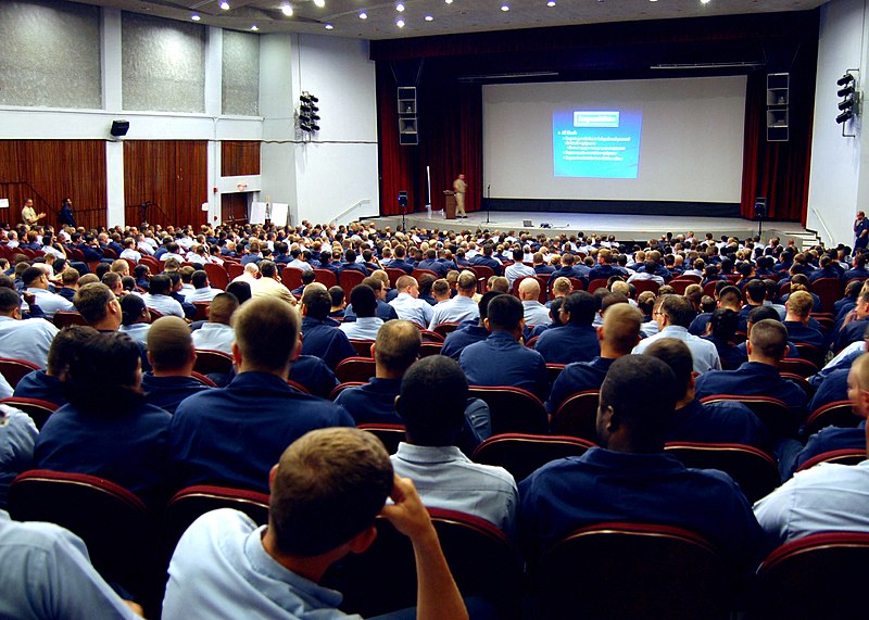 File:US Navy 070117-N-3228J-005 Sailors assigned to submarine tender USS Frank Cable (AS 40) listen to one of a series of lectures on safety and Operational Risk Management at the Naval Base Guam base theater.jpg