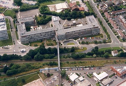 Unilever Research Laboratory at Port Sunlight (Bebington) looking west, next to the Wirral Line