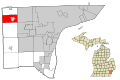 This map shows the incorporated and unincorporated areas in Wayne County, Michigan, highlighting Plymouth Township in red. I created it in Inkscape using data from the US Census Bureau.