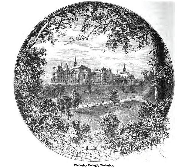 Etching of Wellesley College circa 1881