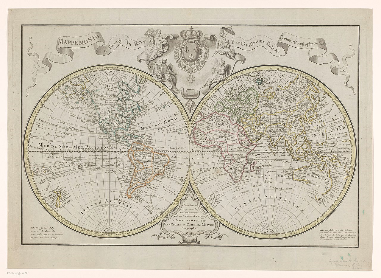 Tegenslag man Rechtmatig Vaizdas:Wereldkaart, verdeeld in kaart van het oostelijk- en het westelijk  halfrond Mappemonde a l'usage du roy par Guillaume Delisle premier  geographe de S.M., RP-P-1939-1438.jpg – Vikipedija