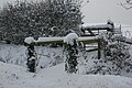 The footbridge leading into fields off Ventnor Road, Whitwell, Isle of Wight, seen shortly after heavy snowfall on the island during the night.