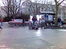 Wind Chill being filmed on location at the University of British Columbia near Vancouver. Wind Chill filming.jpg