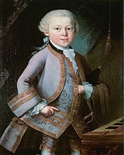 W. A. Mozart in Hofkleidung auf einem Ölgemälde von 1763