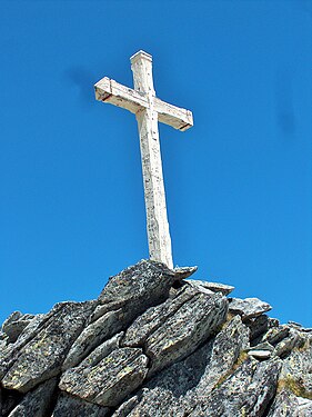 Wood cross at the Aussois mountain pass, French Alps