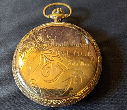 Obverse of pocket watch given to Wyatt Earp by Tom Mix