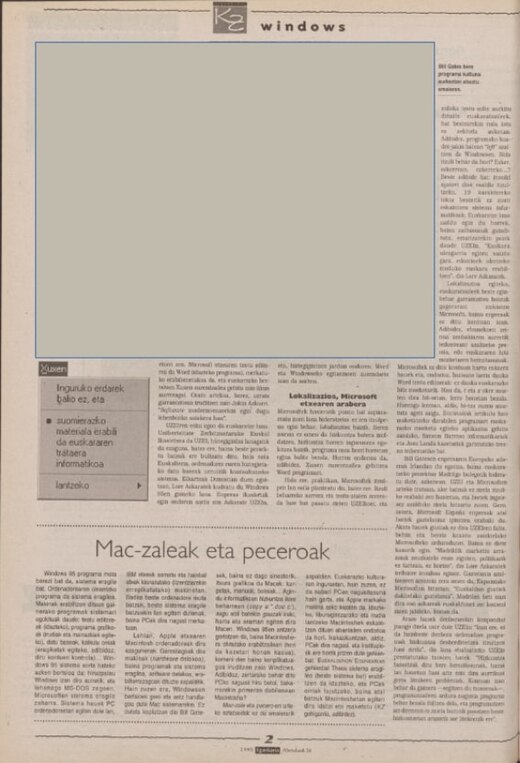 Artikel over Bill Gates in 1995 in een Baskische krant