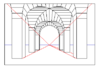 One-point perspective projection.