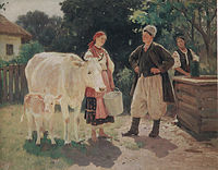 Mykola Pymonenko. Kisailijat. Kaivolla (1909)