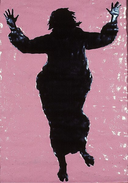 File:“Plastic History” (Transfiguration), 8”x!0”, poured acrylic on photo, Tyler Turkle, 1985.jpg