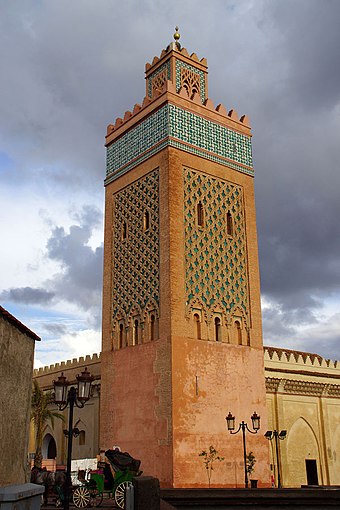 The minaret of the Almohad Kasbah Mosque, Marrakesh (late 12th century)