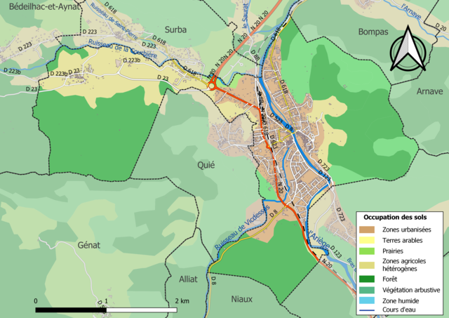 Carte en couleurs présentant l'occupation des sols.