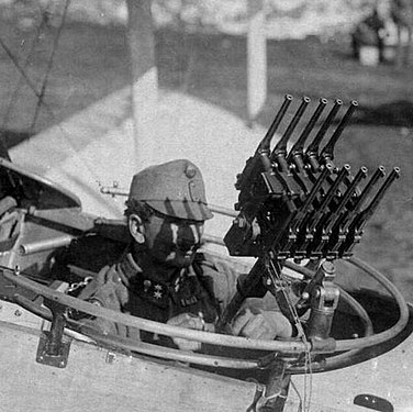 Avstroogrski vojak na letalu z desetimi pištolami Mauser C96.