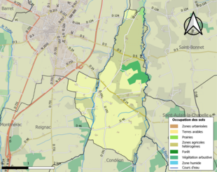 Barevná mapa znázorňující využití půdy.