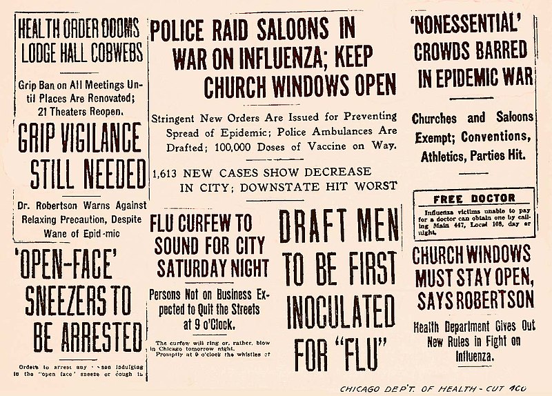 File:1918 Headlines from Chicago newspapers - Spanish flu - 1918 influenza pandemic.jpg