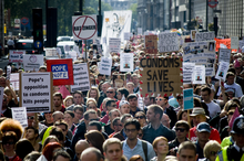 Protest during the Pope's visit 2010 protest the pope rally.png