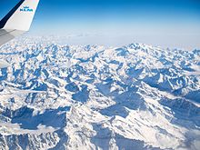 Aerial view of the Pennine Alps, the second-highest range of the Alps 2016 1129 KL1556 Monte Rosa Matterhorn.jpg