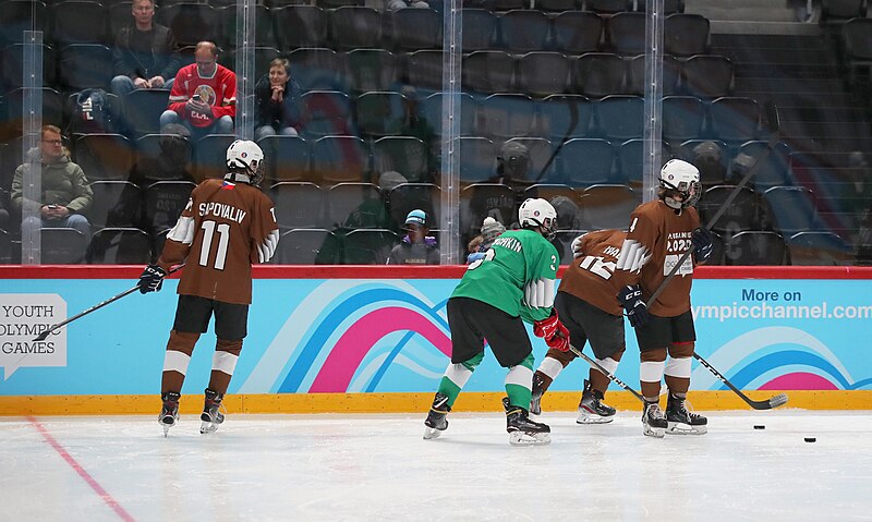File:2020-01-11 Ice hockey at the 2020 Winter Youth Olympics – Men's 3x3 mixed tournament – Preliminary round – Green vs. Brown (Martin Rulsch) 01.jpg