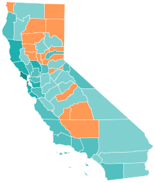 Results by county:
Thurmond
50-60%
60-70%
70-80%
80-90%
Christensen
50-60% 2022 California Superintendent of Public Instruction general election results map by county.svg