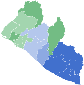 2023 Liberia presidential election first round results by county.svg