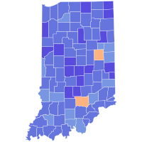 Primary results by county:
.mw-parser-output .legend{page-break-inside:avoid;break-inside:avoid-column}.mw-parser-output .legend-color{display:inline-block;min-width:1.25em;height:1.25em;line-height:1.25;margin:1px 0;text-align:center;border:1px solid black;background-color:transparent;color:black}.mw-parser-output .legend-text{}
McCray
50-60%
60-70%
70-80%
Carmichael
50-60% 2024 United States Senate Democratic primary election in Indiana results map by county.svg