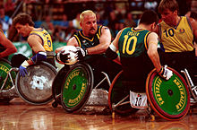 261000 - Wheelchair rugby George Hucks ball - 3b - 2000 Sydney match photo.jpg