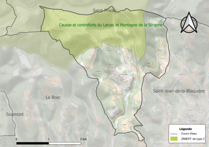 Carte de la ZNIEFF de type 2 sur la commune.