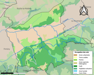 Barevná mapa znázorňující využití půdy.