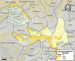 Carte des zones d'aléa retrait-gonflement des sols argileux de Lourdes.