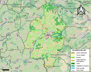 Barevná mapa znázorňující využití půdy.