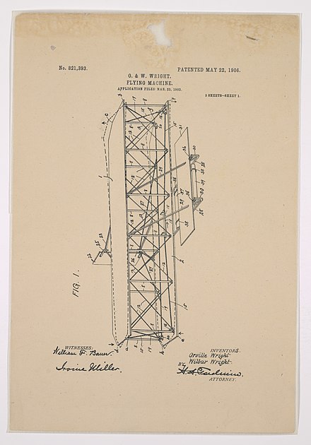 Oblique view of the airplane - Wright 1906 Patent