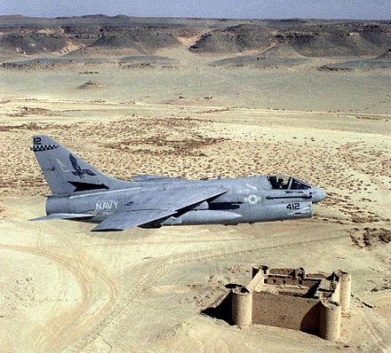 A-7E from VA-72 flying over the Saudi desert during Operation Desert Shield