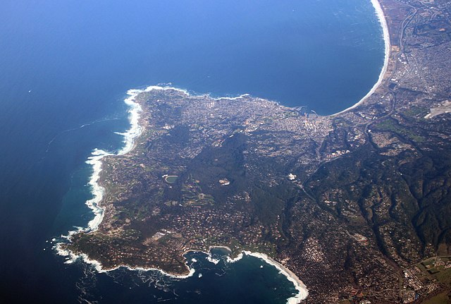 Aerial view of the Monterey Peninsula as seen from a jet airliner