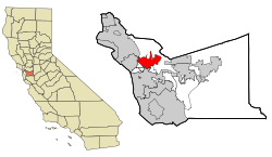 Location of Castro Valley within Alameda County, California.