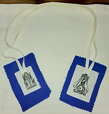 The Scapular of Our Lady of Walsingham, worn by those who are members of The Society of Our Lady of Walsingham and the Associates Anglican devotional scapular.jpg