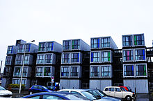 Student apartments built out of shipping containers in Le Havre, France Apartments buildings for students, Le Havre, 2014.jpg