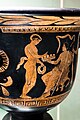 Apulian red figure bell-krater - RVAp extra - Dionysos with satyr and maenad - draped youths - Firenze MAN 4037 - 01
