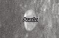 English: Asada lunar crater as seen from Earth with satellite craters labeled