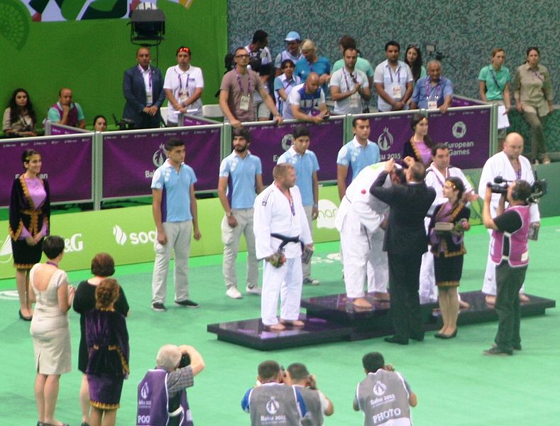 File:Awarding ceremony of the blind judo men +90 kg of the 2015 European Games 2.jpg