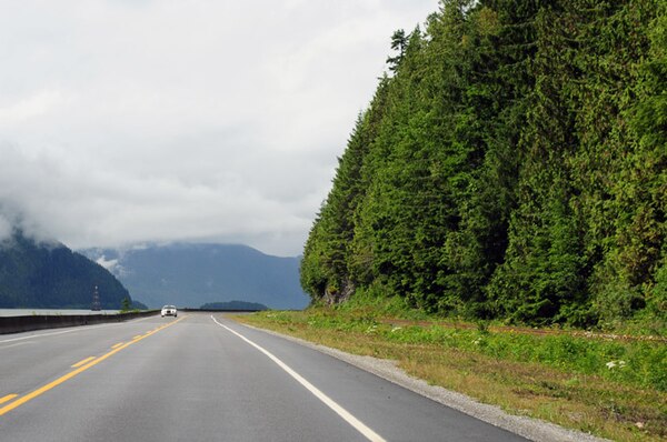 Highway 16 heading west towards Prince Rupert from Terrace