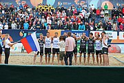 Deutsch: Beachhandball Europameisterschaften 2019 (Beach handball Euro); Tag 6: 7. Juli 2019 – Spiel um Platz Drei, Männer, Ungarn-Russland 2:0 (26:20, 23:22) English: Beach handball Euro; Day 6: 7 July 2019 – Men's Bronze Medal Match – Hungary-Russia 2:0 (26:20, 23:22)