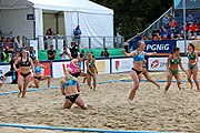 Deutsch: Beachhandball Europameisterschaften 2019 (Beach handball Euro); Tag 6: 7. Juli 2019 – Frauenfinale, Dänemark-Ungarn 2:0 (18:12, 23:22) English: Beach handball Euro; Day 6: 7 July 2019 – Women's Final – Denmark-Hungary 2:0 (18:12, 23:22)