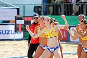 Deutsch: Beachhandball Europameisterschaften 2019 (Beach handball Euro); Tag 3: 4. Juli 2019 – Frauen, Hauptrunde Gruppe II, Deutschland-Spanien 1:2 (18:24, 24:14, 8:9) English: Beach handball Euro; Day 3: 4 July 2019 – Women Main Round Group II – Germany-Spain 1:2 (18:24, 24:14, 8:9)