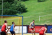 Deutsch: Beachhandball Europameisterschaften 2019 (Beach handball Euro); Tag 6: 7. Juli 2019 – Platzierungsspiele Rang 13-16 Männer, Rumänien-Serbien 2:0 (21:18, 22:20) English: Beach handball Euro; Day 6: 7 July 2019 – Placement Match 13–16 Men – Romania-Serbia 2:0 (21:18, 22:20)