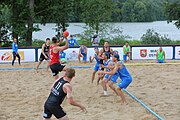 Deutsch: Beachhandball Europameisterschaften 2019 (Beach handball Euro); Tag 2: 3. Juli 2019 – Männer, Vorrunde Gruppe B, Slowenien-Russland 0:2 (16:24, 14:24) English: Beach handball Euro; Day 2: 3 July 2019 – Men Preliminary Round Group B – Slovenia-Russia 0:2 (16:24, 14:24)